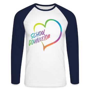 Conseiller d’école Coeur Aquarelle - T-shirt baseball manches longues Homme - blanc/marine - Devant - Nik (191cm)