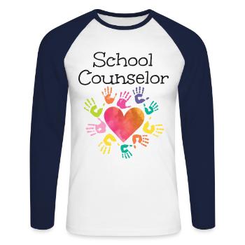 Conseiller scolaire Cœur - T-shirt baseball manches longues Homme - blanc/marine - Devant - Nik (191cm)