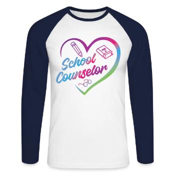 Conseiller d’école Coeur Aquarelle - T-shirt baseball manches longues Homme - blanc/marine - Devant - Nik (191cm)