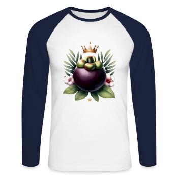 Mangostan Thailand Frucht Mangostan - Unisex Baseballshirt langarm - Weiß/Navy - Vorne - Nik (191cm)