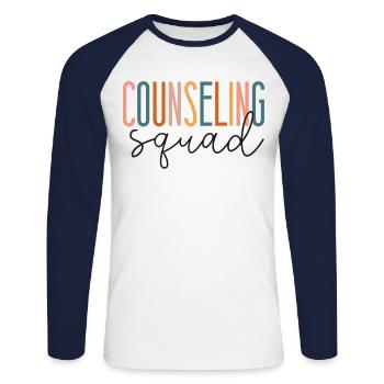 School Counselor Counseling Squad - Unisex Long Sleeve Baseball T-Shirt - white/navy - Front - Nik (191cm)