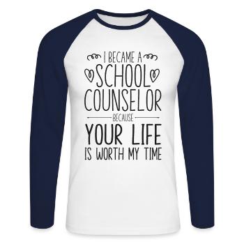 Conseiller scolaire Je suis devenu une école - T-shirt baseball manches longues Homme - blanc/marine - Devant - Nik (191cm)