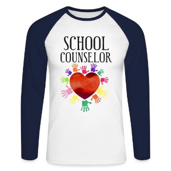 Conseiller scolaire Cœur - T-shirt baseball manches longues Homme - blanc/marine - Devant - Nik (191cm)