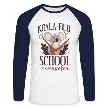 School Counselor Koala Koala-Fied - Unisex Baseballshirt langarm - Weiß/Navy - Vorne - Nik (191cm)