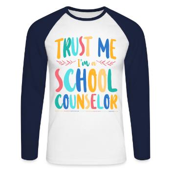 Conseiller scolaire Croyez-moi, je suis un - T-shirt baseball manches longues Homme - blanc/marine - Devant - Nik (191cm)