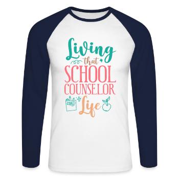 School Counselor Living That - Unisex Baseballshirt langarm - Weiß/Navy - Vorne - Nik (191cm)