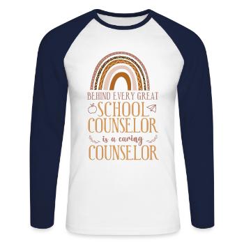 School Counselor Rainbow Behind - Unisex Long Sleeve Baseball T-Shirt - white/navy - Front - Nik (191cm)