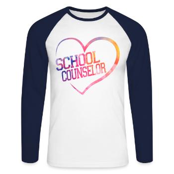 Conseiller d’école Coeur Aquarelle - T-shirt baseball manches longues Homme - blanc/marine - Devant - Nik (191cm)