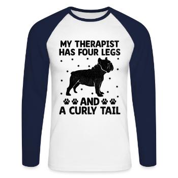 Mein Therapeut Hat Vier Beine Und Einen Curly Tail Französisch - Unisex Baseballshirt langarm - Weiß/Navy - Vorne - Nik (191cm)