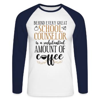 School Counselor Coffee Behind - Unisex Baseballshirt langarm - Weiß/Navy - Vorne - Nik (191cm)