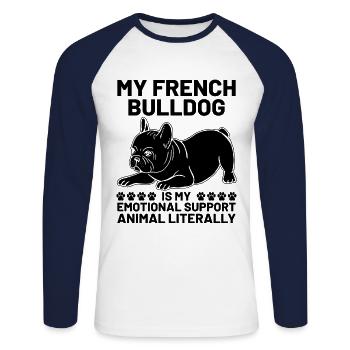 Mon bouledogue français est mon animal de soutien émotionnel L - T-shirt baseball manches longues Homme - blanc/marine - Devant - Nik (191cm)