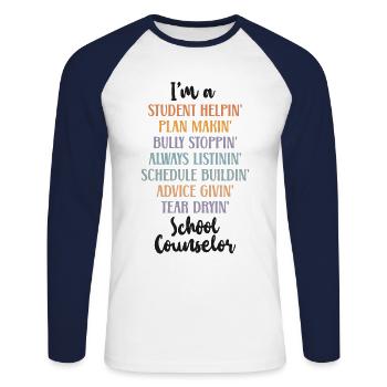 Conseiller scolaire Je suis étudiant - T-shirt baseball manches longues Homme - blanc/marine - Devant - Nik (191cm)
