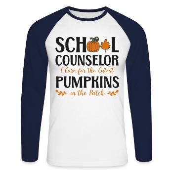 Conseiller scolaire Cas de citrouille - T-shirt baseball manches longues Homme - blanc/marine - Devant - Nik (191cm)