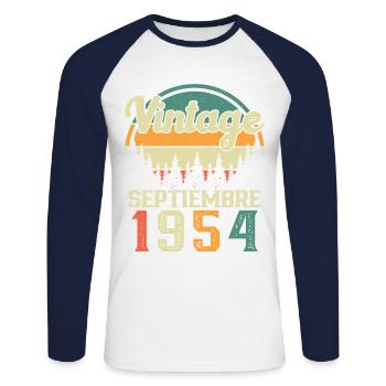 September 1954 Retro Vintage Geburtstagsgeschenk - Unisex Baseballshirt langarm - Weiß/Navy - Vorne - Nik (191cm)
