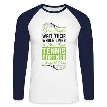 Funny Tennis Player Racket Husband - Unisex Long Sleeve Baseball T-Shirt - white/navy - Front - Nik (191cm)