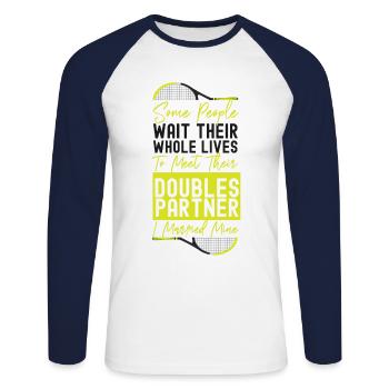 Funny Tennis Player Racket Husband - Unisex Long Sleeve Baseball T-Shirt - white/navy - Front - Nik (191cm)