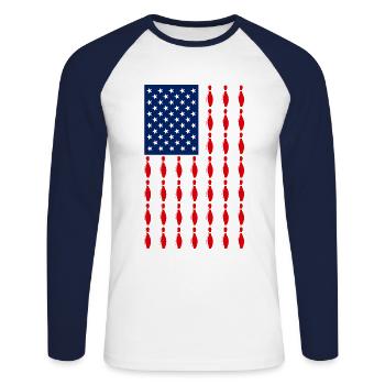 bowling american flag bowling - Unisex Baseballshirt langarm - Weiß/Navy - Vorne - Nik (191cm)
