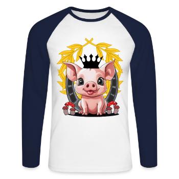 Pig Lucky Charm Piglet Pigs - Unisex Long Sleeve Baseball T-Shirt - white/navy - Front - Nik (191cm)