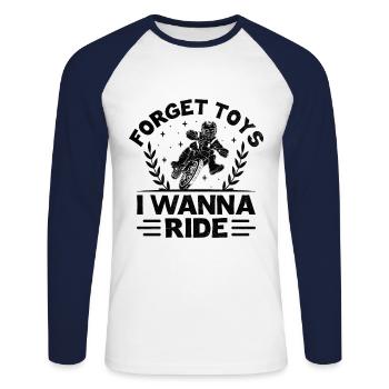 Drapeau américain Oublier les jouets Je veux faire de la moto - T-shirt baseball manches longues Homme - blanc/marine - Devant - Nik (191cm)