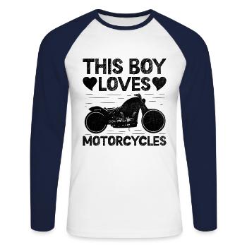Dieser Junge liebt Motorräder Motorradfahren Biker Moto - Unisex Baseballshirt langarm - Weiß/Navy - Vorne - Nik (191cm)