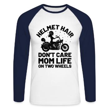 Helm Haare Kümmern Sie sich nicht um das Leben der Mutter auf zwei Rädern - Unisex Baseballshirt langarm - Weiß/Navy - Vorne - Nik (191cm)