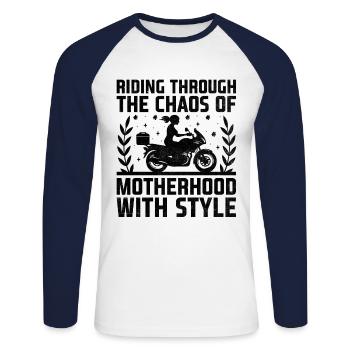 Mit Stil durch das Chaos der Mutterschaft fahren - Unisex Baseballshirt langarm - Weiß/Navy - Vorne - Nik (191cm)