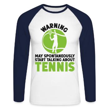 Avertissement de raquette de joueur de tennis drôle - T-shirt baseball manches longues Homme - blanc/marine - Devant - Nik (191cm)