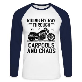 Riding My Way Through Carpools And Chaos Biker - Unisex Long Sleeve Baseball T-Shirt - white/navy - Front - Nik (191cm)