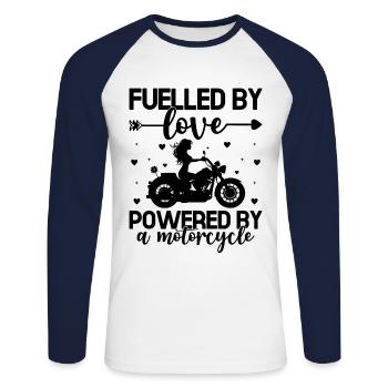 Fuelled By Love Powered By A Motorcycle Biker Moto - Unisex Long Sleeve Baseball T-Shirt - white/navy - Front - Nik (191cm)