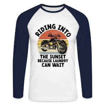 Riding Into The Sunset Because Laundry Can Wait Bi - Unisex Long Sleeve Baseball T-Shirt - white/navy - Front - Nik (191cm)