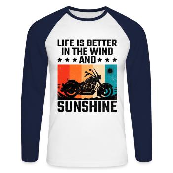 La vie est meilleure dans le vent et le soleil à moto - T-shirt baseball manches longues Homme - blanc/marine - Devant - Nik (191cm)