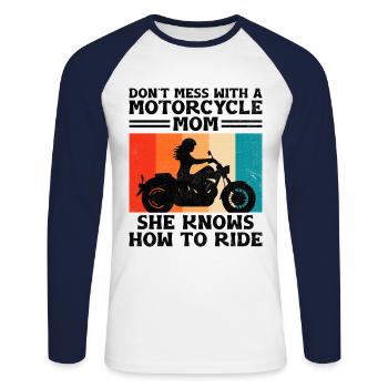 Ne plaisantez pas avec une maman motarde, elle sait comment - T-shirt baseball manches longues Homme - blanc/marine - Devant - Nik (191cm)