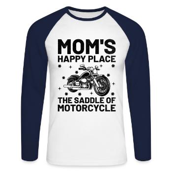 L’endroit heureux de maman La selle de la moto - T-shirt baseball manches longues Homme - blanc/marine - Devant - Nik (191cm)