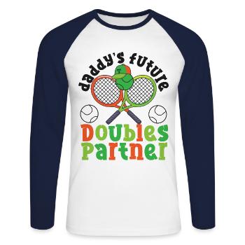 Funny Tennis Player Racket Daddy's - Unisex Baseballshirt langarm - Weiß/Navy - Vorne - Nik (191cm)