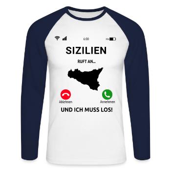 Sizilien Italien Urlaub Sicilia Idee - Unisex Baseballshirt langarm - Weiß/Navy - Vorne - Nik (191cm)