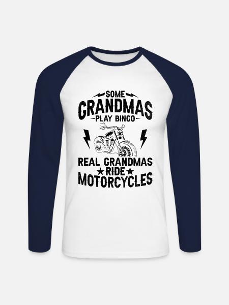 Noen bestemødre spiller bingo Real Grandmas Ride Motorc - Langermet baseball-skjorte for menn - hvit/marine