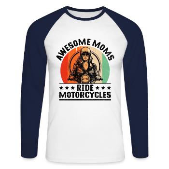 Awesome Moms Ride Motorcycles Motorcyclist Biker M - Unisex Long Sleeve Baseball T-Shirt - white/navy - Front - Nik (191cm)