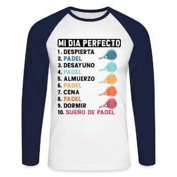 Mein perfekter Tag Spaß Mein perfekter Tag Padel - Unisex Baseballshirt langarm - Weiß/Navy - Vorne - Nik (191cm)