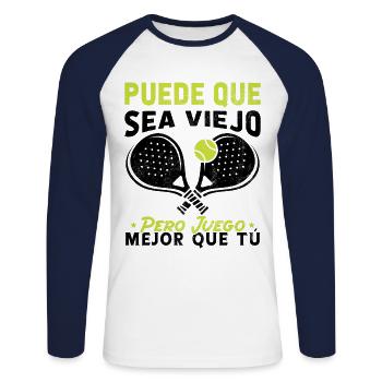 I may be old but I play Padel Tennis better - Unisex Long Sleeve Baseball T-Shirt - white/navy - Front - Nik (191cm)