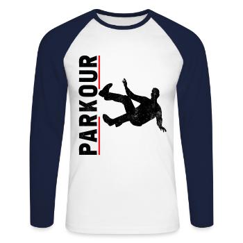 Parkour Free Runner Free Running - Unisex Long Sleeve Baseball T-Shirt - white/navy - Front - Nik (191cm)