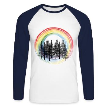 Forêt de sapins arc-en-ciel Amoureux de la nature - T-shirt baseball manches longues Homme - blanc/marine - Devant - Nik (191cm)