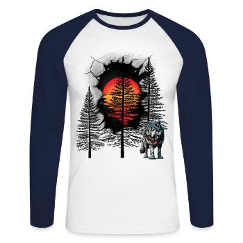 Wolf Wölfe mystisch Wald Waldtiere Märchen - Unisex Baseballshirt langarm - Weiß/Navy - Vorne - Nik (191cm)