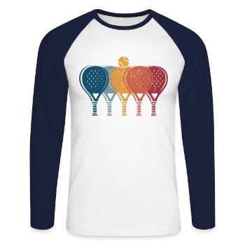 Raquette de padel rétro vintage - T-shirt baseball manches longues Homme - blanc/marine - Devant - Nik (191cm)