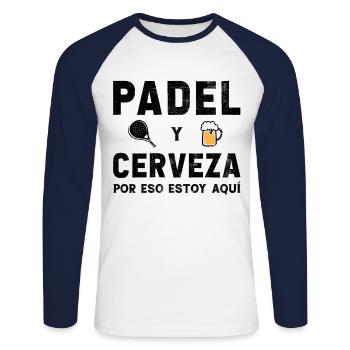 Padel und Bier, darum bin ich hier - Unisex Baseballshirt langarm - Weiß/Navy - Vorne - Nik (191cm)