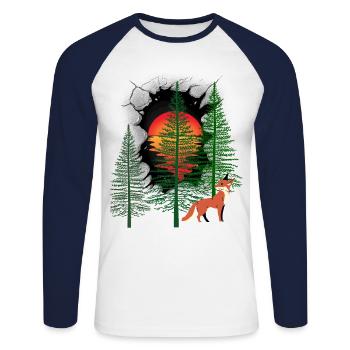 Forest Dwellers Fox Foxes Sunset Fairy Tale - Unisex Long Sleeve Baseball T-Shirt - white/navy - Front - Nik (191cm)