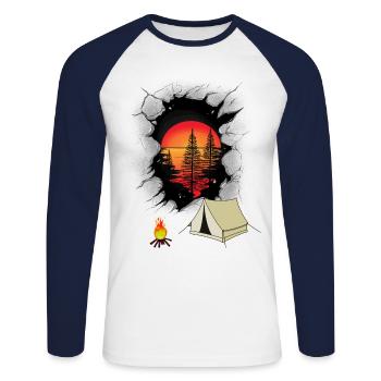 Nature Holiday Holiday Tent Camping Nature Lovers - Unisex Long Sleeve Baseball T-Shirt - white/navy - Front - Nik (191cm)