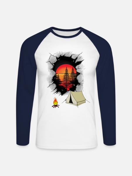 Natur Urlaub Ferien Zelt zelten Naturliebhaber - Unisex Baseballshirt langarm - Weiß/Navy