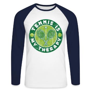 Drôle de joueur de tennis Raquette Tennis - T-shirt baseball manches longues Homme - blanc/marine - Devant - Nik (191cm)
