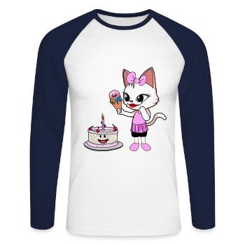 Cat Birthday Birthday Gift Cake Kids - Unisex Long Sleeve Baseball T-Shirt - white/navy - Front - Nik (191cm)
