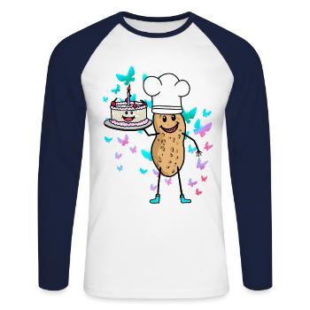 Baker Peanut Birthday Chef pâtissier - T-shirt baseball manches longues Homme - blanc/marine - Devant - Nik (191cm)
